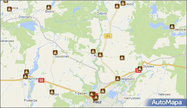 mapa Rybaki gmina Recz, Rybaki gmina Recz na mapie Targeo