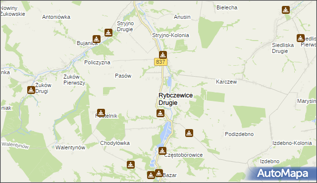 mapa Rybczewice Drugie, Rybczewice Drugie na mapie Targeo