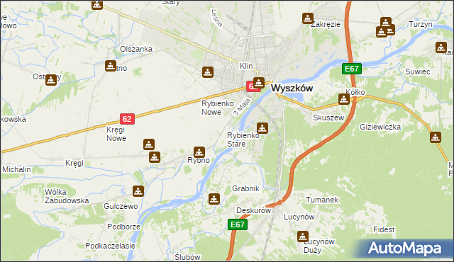 mapa Rybienko Stare, Rybienko Stare na mapie Targeo