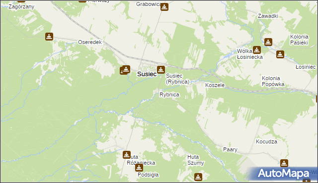 mapa Rybnica gmina Susiec, Rybnica gmina Susiec na mapie Targeo