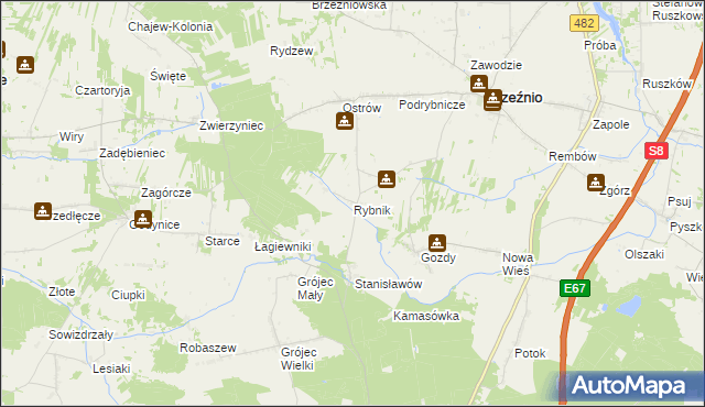 mapa Rybnik gmina Brzeźnio, Rybnik gmina Brzeźnio na mapie Targeo