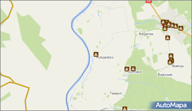 mapa Rybojedzko gmina Cybinka, Rybojedzko gmina Cybinka na mapie Targeo