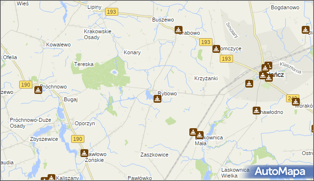 mapa Rybowo gmina Gołańcz, Rybowo gmina Gołańcz na mapie Targeo