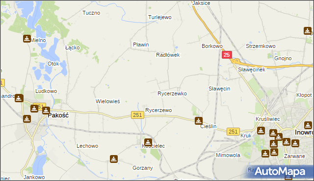 mapa Rycerzewko gmina Pakość, Rycerzewko gmina Pakość na mapie Targeo