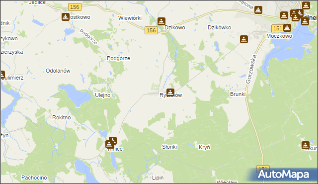 mapa Rychnów gmina Barlinek, Rychnów gmina Barlinek na mapie Targeo