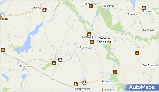 mapa Rychnowo gmina Świecie nad Osą, Rychnowo gmina Świecie nad Osą na mapie Targeo