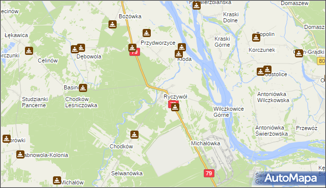 mapa Ryczywół gmina Kozienice, Ryczywół gmina Kozienice na mapie Targeo