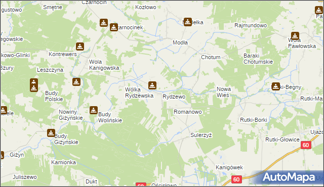 mapa Rydzewo gmina Ciechanów, Rydzewo gmina Ciechanów na mapie Targeo