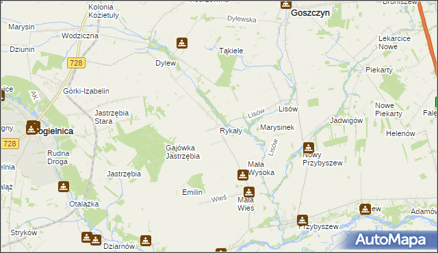 mapa Rykały, Rykały na mapie Targeo