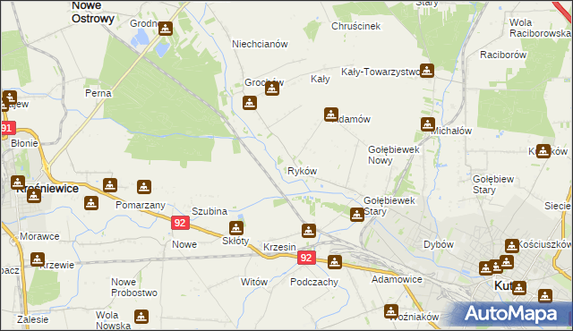 mapa Ryków gmina Kutno, Ryków gmina Kutno na mapie Targeo