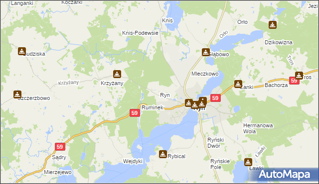 mapa Ryn powiat giżycki, Ryn powiat giżycki na mapie Targeo