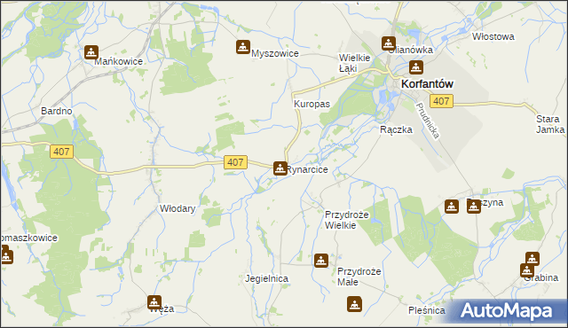 mapa Rynarcice gmina Korfantów, Rynarcice gmina Korfantów na mapie Targeo