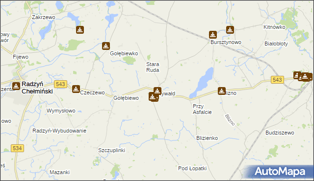 mapa Rywałd gmina Radzyń Chełmiński, Rywałd gmina Radzyń Chełmiński na mapie Targeo