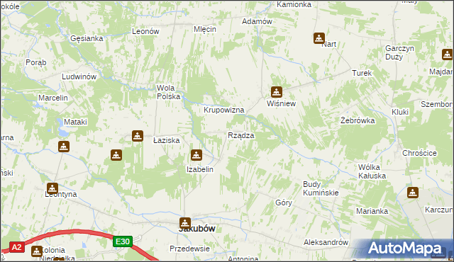 mapa Rządza gmina Jakubów, Rządza gmina Jakubów na mapie Targeo