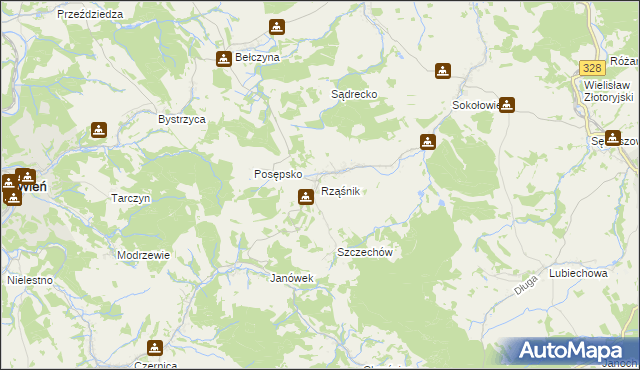 mapa Rząśnik gmina Świerzawa, Rząśnik gmina Świerzawa na mapie Targeo