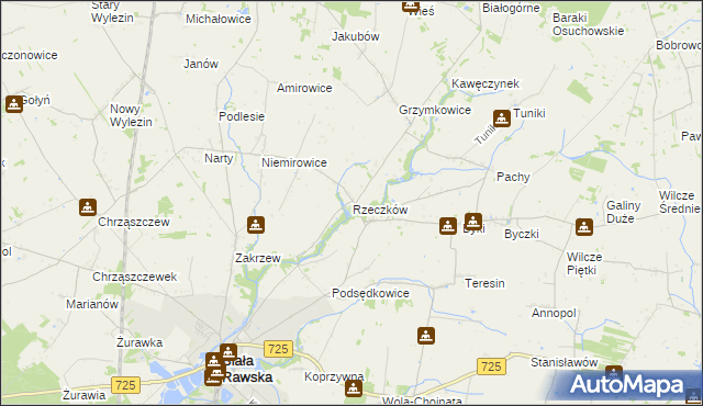 mapa Rzeczków gmina Biała Rawska, Rzeczków gmina Biała Rawska na mapie Targeo