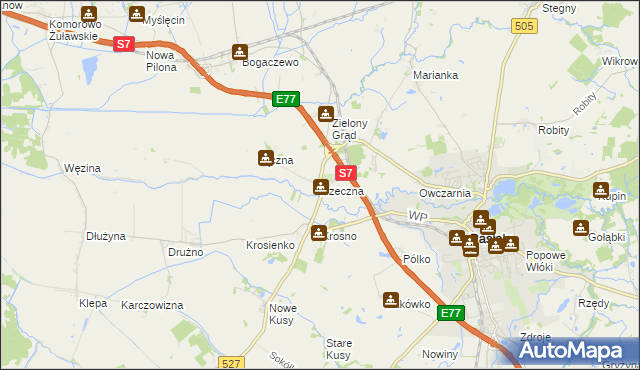 mapa Rzeczna, Rzeczna na mapie Targeo