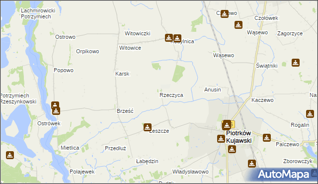 mapa Rzeczyca gmina Piotrków Kujawski, Rzeczyca gmina Piotrków Kujawski na mapie Targeo