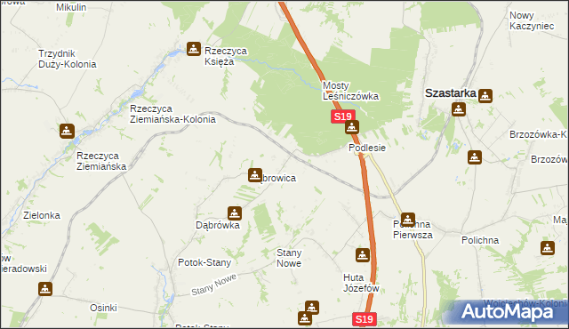 mapa Rzeczyca-Kolonia gmina Szastarka, Rzeczyca-Kolonia gmina Szastarka na mapie Targeo