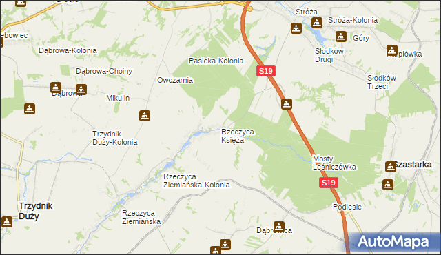 mapa Rzeczyca Księża, Rzeczyca Księża na mapie Targeo