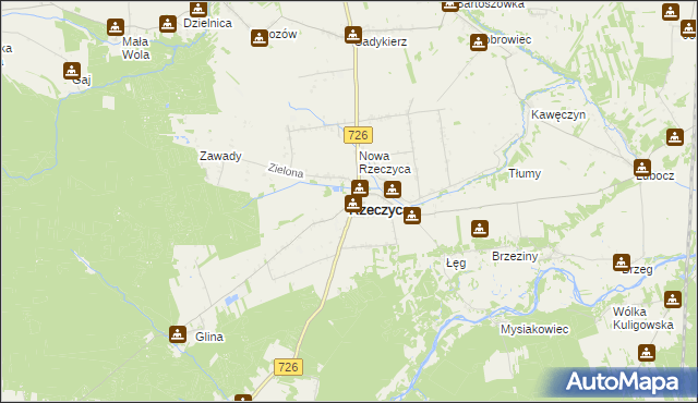mapa Rzeczyca powiat tomaszowski, Rzeczyca powiat tomaszowski na mapie Targeo