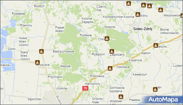 mapa Rzegocin gmina Nowy Korczyn, Rzegocin gmina Nowy Korczyn na mapie Targeo