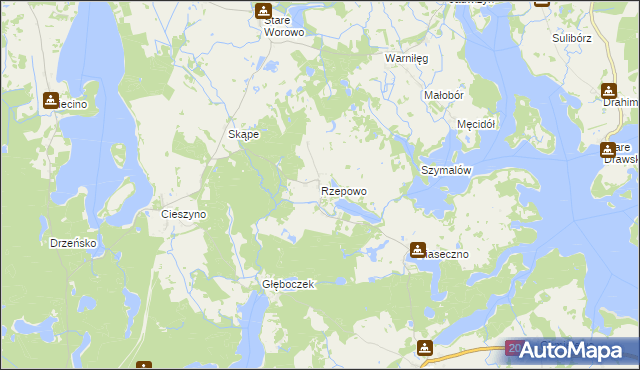 mapa Rzepowo gmina Czaplinek, Rzepowo gmina Czaplinek na mapie Targeo