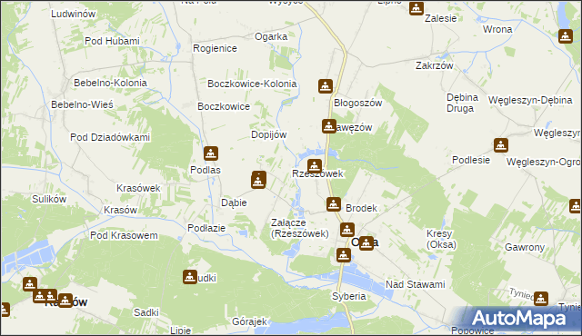 mapa Rzeszówek gmina Oksa, Rzeszówek gmina Oksa na mapie Targeo