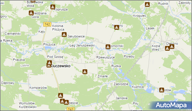 mapa Rzewuszyce, Rzewuszyce na mapie Targeo