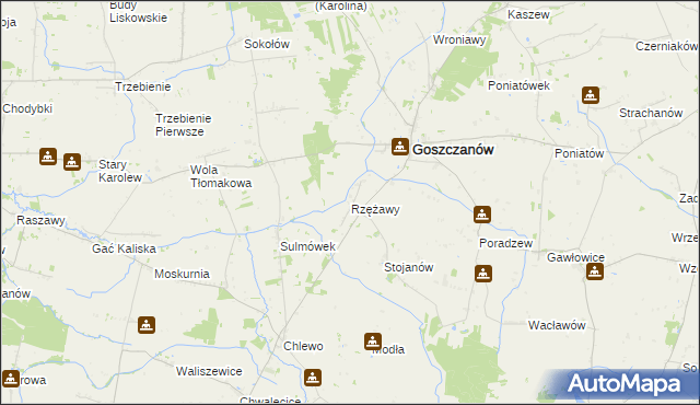 mapa Rzężawy gmina Goszczanów, Rzężawy gmina Goszczanów na mapie Targeo