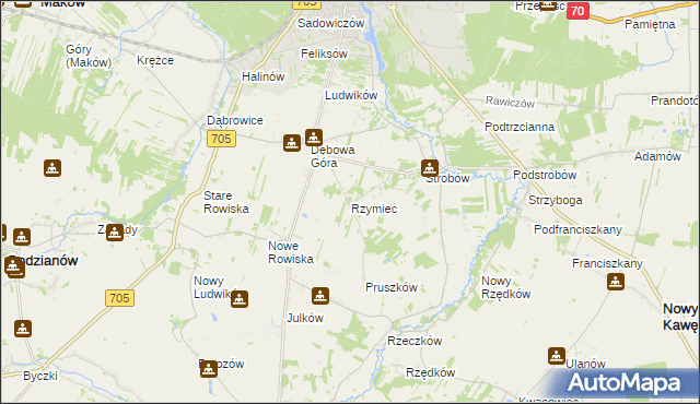 mapa Rzymiec gmina Skierniewice, Rzymiec gmina Skierniewice na mapie Targeo