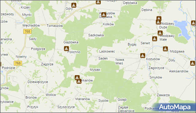 mapa Sadek gmina Pińczów, Sadek gmina Pińczów na mapie Targeo