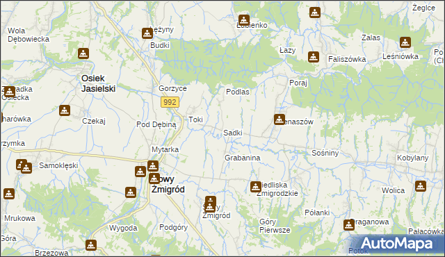 mapa Sadki gmina Nowy Żmigród, Sadki gmina Nowy Żmigród na mapie Targeo