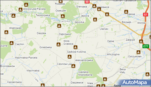 mapa Sadków Szlachecki gmina Belsk Duży, Sadków Szlachecki gmina Belsk Duży na mapie Targeo