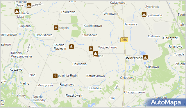 mapa Sadlno gmina Wierzbinek, Sadlno gmina Wierzbinek na mapie Targeo