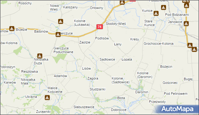 mapa Sadłowice gmina Wojciechowice, Sadłowice gmina Wojciechowice na mapie Targeo