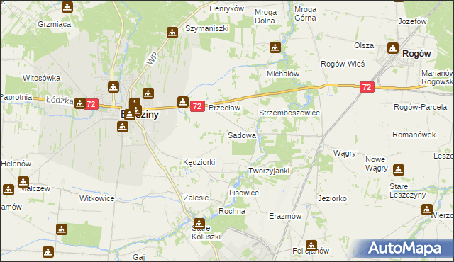 mapa Sadowa gmina Brzeziny, Sadowa gmina Brzeziny na mapie Targeo