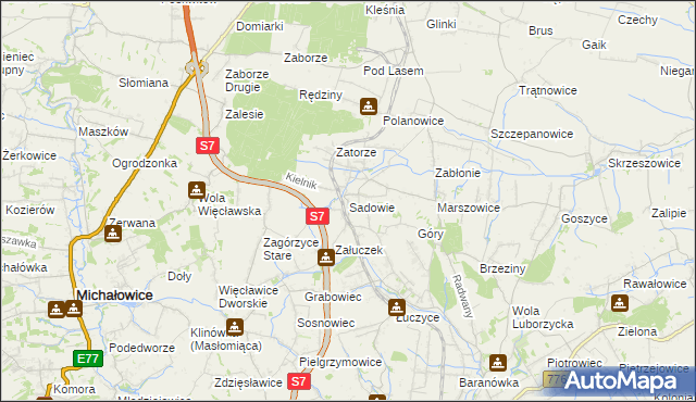 mapa Sadowie gmina Kocmyrzów-Luborzyca, Sadowie gmina Kocmyrzów-Luborzyca na mapie Targeo