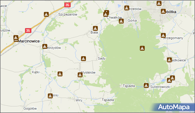 mapa Sady gmina Marcinowice, Sady gmina Marcinowice na mapie Targeo