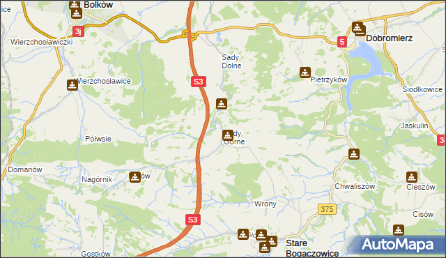 mapa Sady Górne, Sady Górne na mapie Targeo