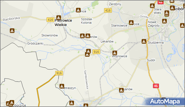 mapa Samborowice gmina Pietrowice Wielkie, Samborowice gmina Pietrowice Wielkie na mapie Targeo