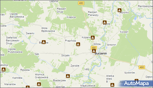 mapa Sambórz gmina Burzenin, Sambórz gmina Burzenin na mapie Targeo