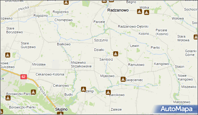 mapa Sambórz gmina Słupno, Sambórz gmina Słupno na mapie Targeo