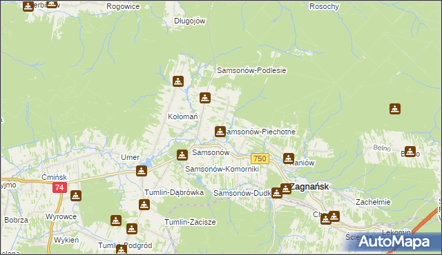 mapa Samsonów-Piechotne, Samsonów-Piechotne na mapie Targeo