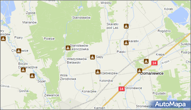 mapa Sapy gmina Domaniewice, Sapy gmina Domaniewice na mapie Targeo