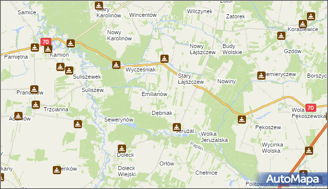 mapa Sapy gmina Puszcza Mariańska, Sapy gmina Puszcza Mariańska na mapie Targeo