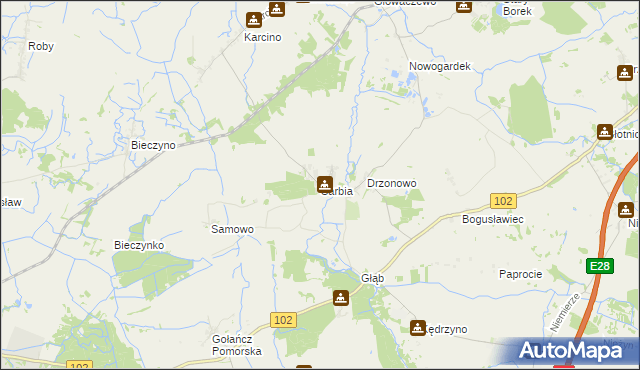 mapa Sarbia gmina Kołobrzeg, Sarbia gmina Kołobrzeg na mapie Targeo