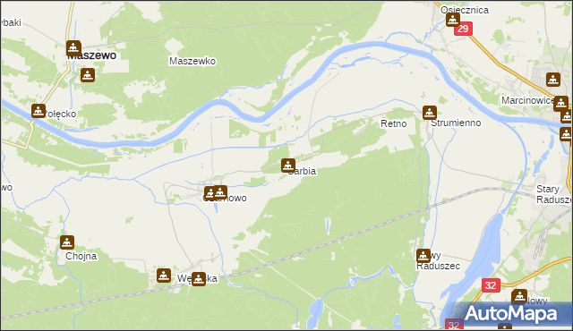 mapa Sarbia gmina Krosno Odrzańskie, Sarbia gmina Krosno Odrzańskie na mapie Targeo