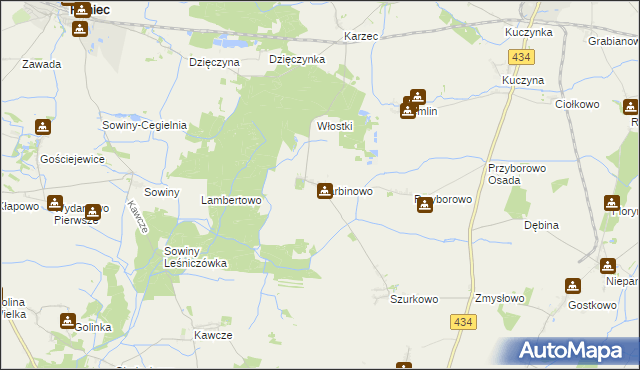 mapa Sarbinowo gmina Poniec, Sarbinowo gmina Poniec na mapie Targeo