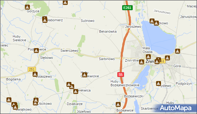 mapa Sarbinowo gmina Żnin, Sarbinowo gmina Żnin na mapie Targeo